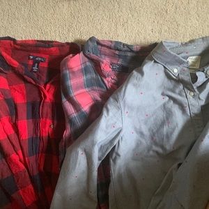 3 button down Shirts from the Gap - 2 plaid and one polka dot dress shirt